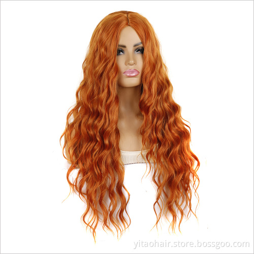 Wholesale price Ginger orange color  Synthetic Hair Wigs With Colorful Body wave  Pre-Plucked Big Factory Stock